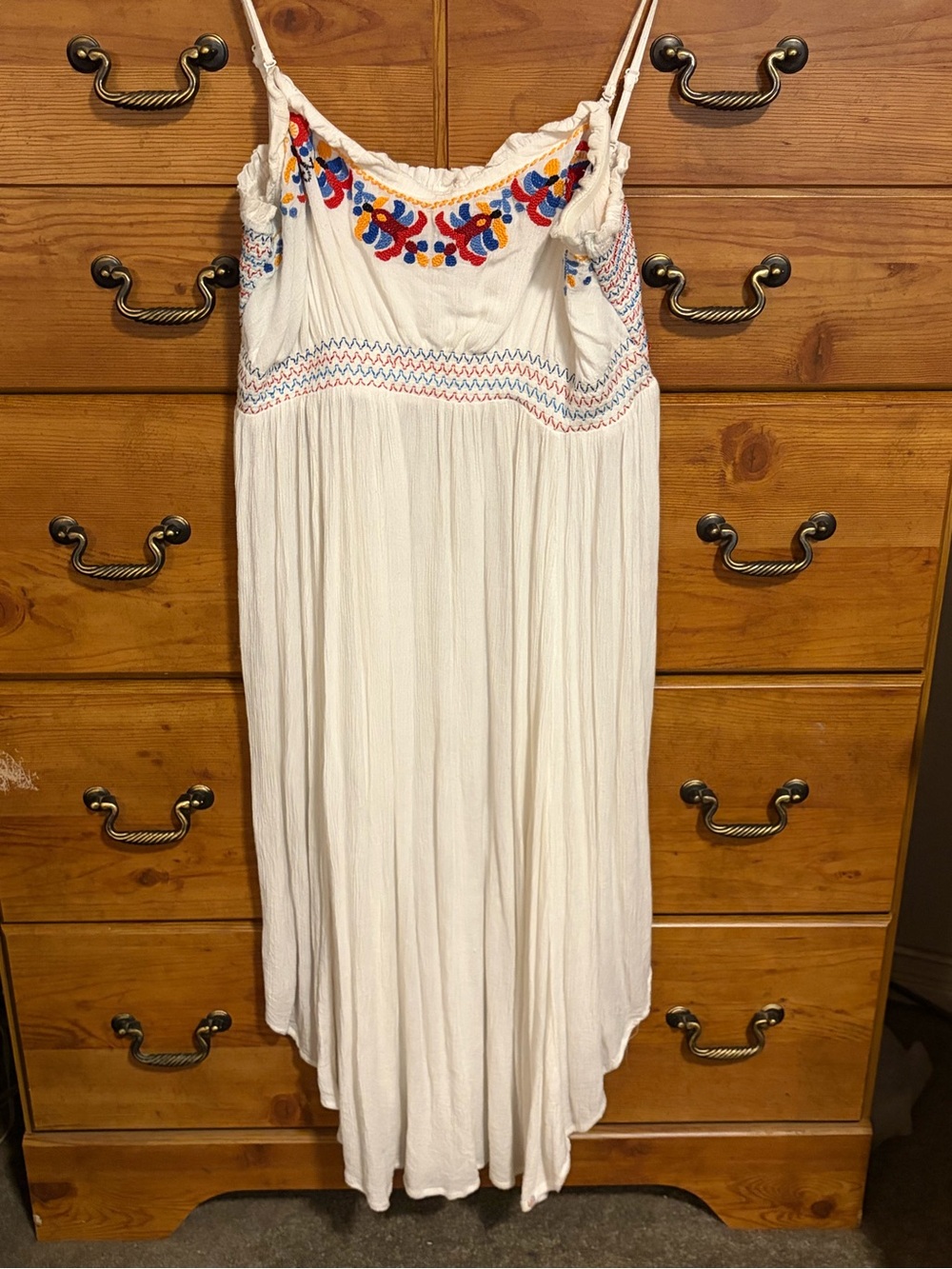 Free People White Maxi Dress with Multicolor Embroidery